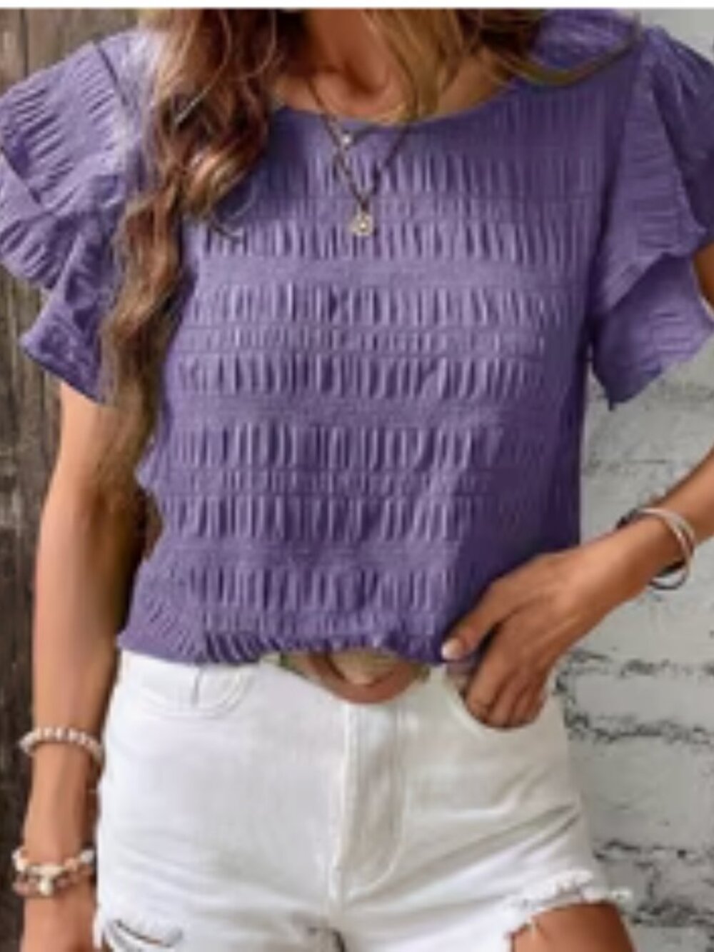 Solid Crew Neck Blouse, Casual Layered Ruffle Sleeve Blouse